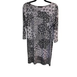 Tiana B. Black & White Pattern Sequin 3/4 Sleeve Shift Dress Size M